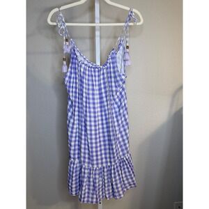 Maaji Blue White Gingham Tie Shoulder Tassel Ruffle Dress‎ Size L